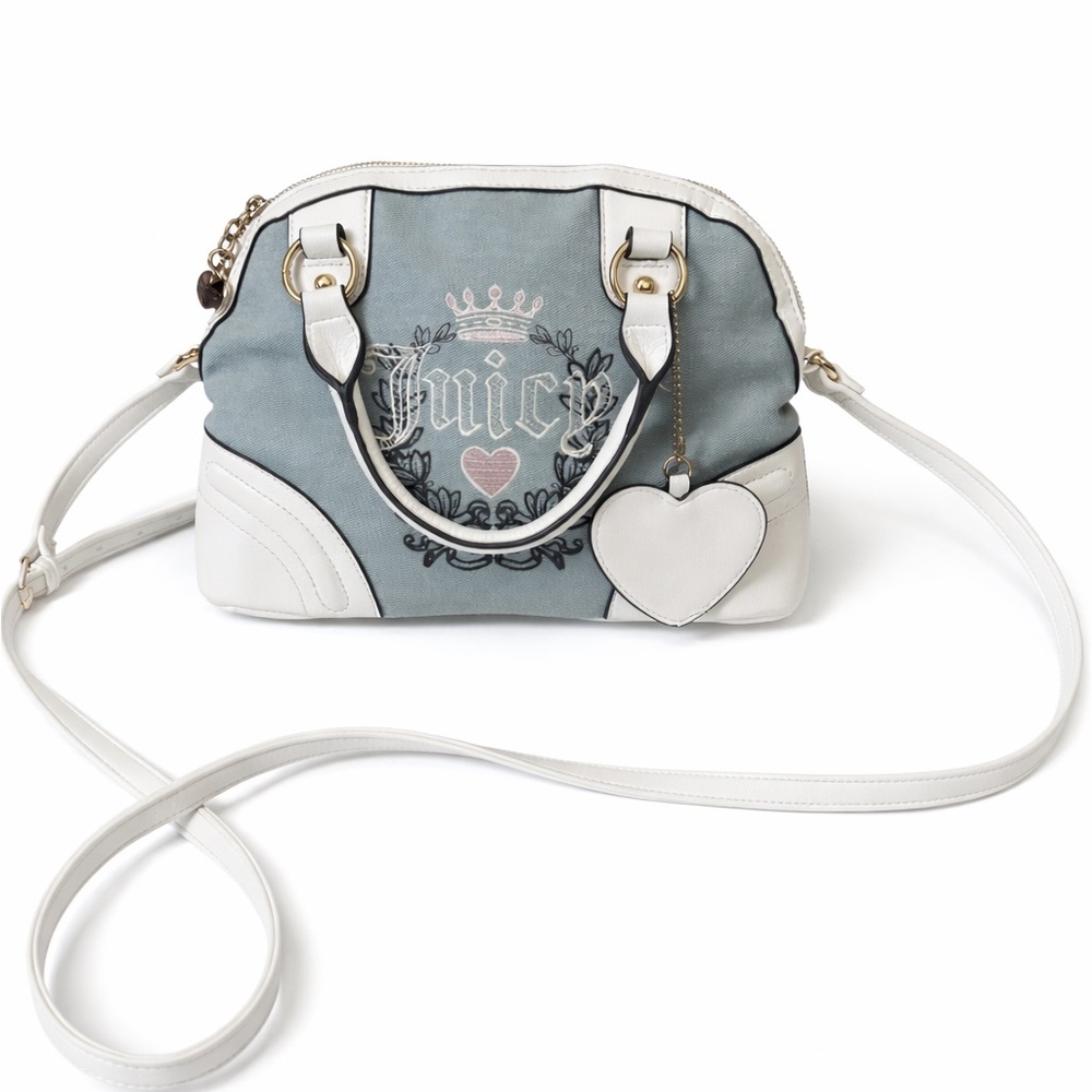 Juicy Couture Angel Denim Heritage Bowler Bag With Crossbody Strap/Keychain Y2K